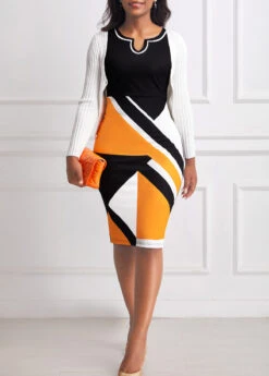 Black Split Neck Geometric Print Dress -Modlily Shop 307977 P 16606464994934