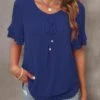 Navy Blue Tie Front Layered Hem T Shirt -Modlily Shop 307978 P 16563266073880