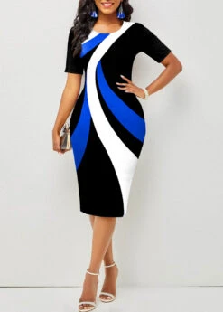 Black Short Sleeve Round Neck Contrast Dress