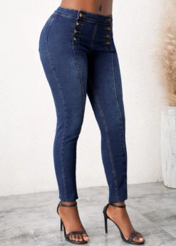 Denim Blue Skinny Mid Waist Jeans -Modlily Shop 308657 P 16584003570492