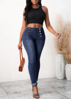 Denim Blue Skinny Mid Waist Jeans -Modlily Shop 308657 P 16584003584673