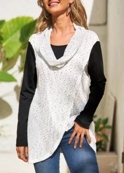 White Fake 2in1 Long Sleeve Cowl Neck Sweatshirt -Modlily Shop 308999 P 16625463873982