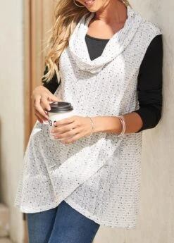 White Fake 2in1 Long Sleeve Cowl Neck Sweatshirt -Modlily Shop 308999 P 16625463875040