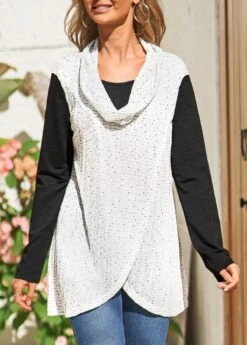 White Fake 2in1 Long Sleeve Cowl Neck Sweatshirt -Modlily Shop 308999 P 16625463879473