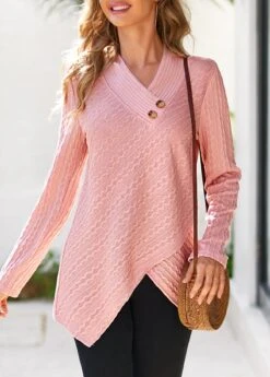 Dusty Pink Cross Hem Long Sleeve Sweatshirt -Modlily Shop 309001 P 16632365535483