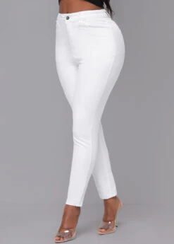 White Skinny Zipper Fly High Waisted Pants -Modlily Shop 309508 P 16614158345983