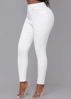 White Skinny Zipper Fly High Waisted Pants -Modlily Shop 309508 P 16614158346512
