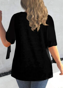 Pearl Design Cold Shoulder Black T Shirt -Modlily Shop 309608 P 1658129839050