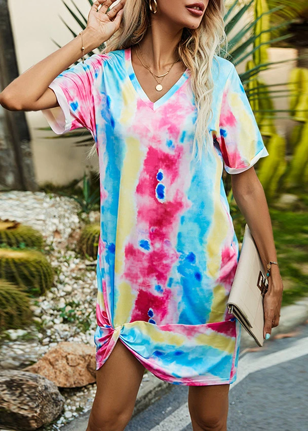Twist Hem Tie Dye Print Multi Color Dress 5 Twist Hem Tie Dye Print Multi Color Dress - Image 3