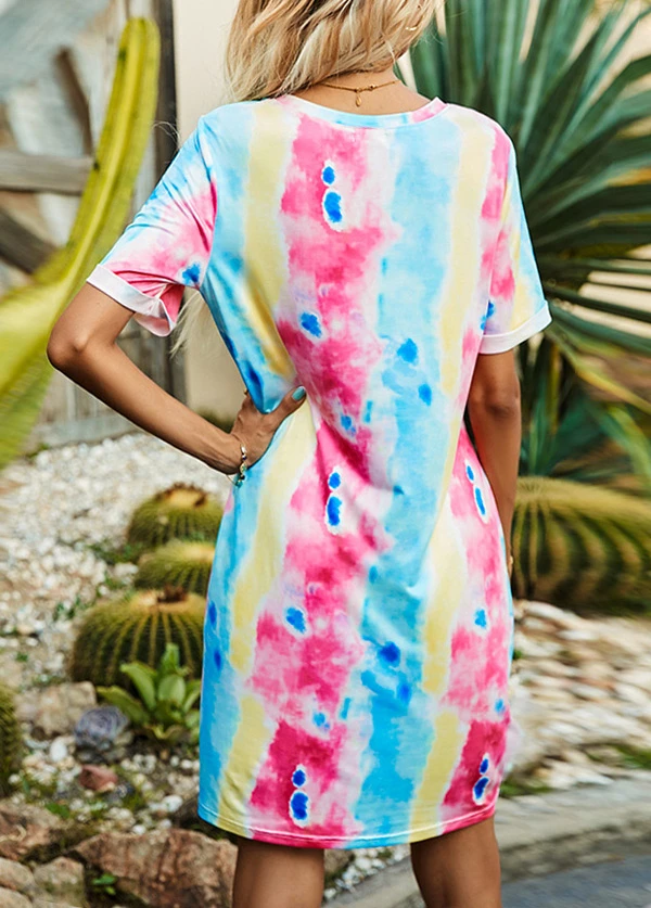 Twist Hem Tie Dye Print Multi Color Dress 4 Twist Hem Tie Dye Print Multi Color Dress - Image 2