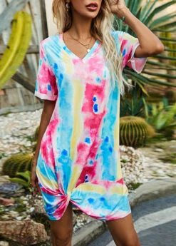 Twist Hem Tie Dye Print Multi Color Dress