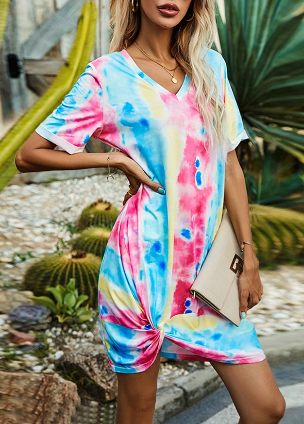 Twist Hem Tie Dye Print Multi Color Dress 6 Twist Hem Tie Dye Print Multi Color Dress - Image 4