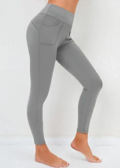 High Waisted Double Side Pockets Skinny Light Grey Leggings -Modlily Shop 310653 P 16615004125672