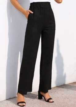 Black Pocket Wide Leg Elastic Waist Pants -Modlily Shop 310779 P 16630644113012