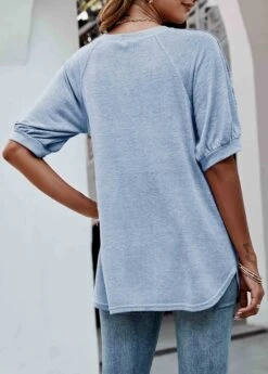 Decorative Button Light Blue Round Neck T Shirt 7 Decorative Button Light Blue Round Neck T Shirt -Modlily Shop 310785 P 1659604290045