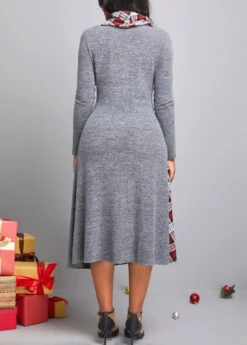 Dark Grey Button Tartan Print Dress -Modlily Shop 311134 P 16668575722645