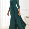 Blackish Green Lace Stitching 3/4 Sleeve Jumpsuit -Modlily Shop 311222 P 16668522182900