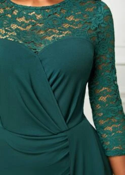Blackish Green Lace Stitching 3/4 Sleeve Jumpsuit 21 Blackish Green Lace Stitching 3/4 Sleeve Jumpsuit -Modlily Shop 311222 P 16668522185359