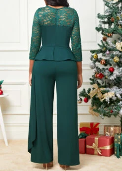 Blackish Green Lace Stitching 3/4 Sleeve Jumpsuit 20 Blackish Green Lace Stitching 3/4 Sleeve Jumpsuit -Modlily Shop 311222 P 16668522186488