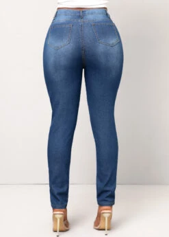 Denim Blue Double Side Pockets Butterfly Print Jeans 7 Denim Blue Double Side Pockets Butterfly Print Jeans -Modlily Shop 311471 P 16625461100301