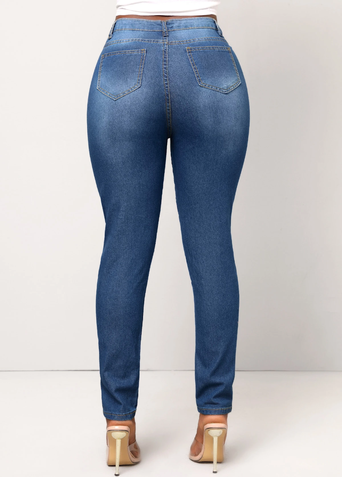 Denim Blue Double Side Pockets Butterfly Print Jeans 5 Denim Blue Double Side Pockets Butterfly Print Jeans - Image 3