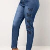 Denim Blue Double Side Pockets Butterfly Print Jeans -Modlily Shop 311471 P 16625461103312