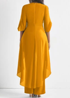 Flower Decoration Chiffon Ginger 3/4 Sleeve Jumpsuit -Modlily Shop 311522 P 16608730762611