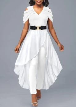 White Cold Shoulder V Neck Jumpsuit -Modlily Shop 311768 P 1660722866350