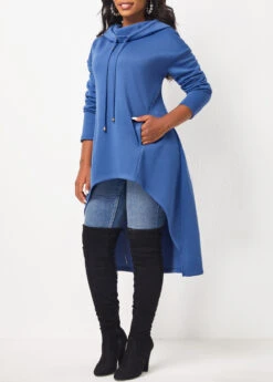 Dusty Blue Pocket Long Sleeve Hoodie -Modlily Shop 311956 P 16636717573152