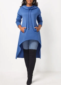 Dusty Blue Pocket Long Sleeve Hoodie -Modlily Shop 311956 P 16636717575123
