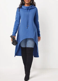 Dusty Blue Pocket Long Sleeve Hoodie -Modlily Shop 311956 P 16636717579024