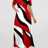 Red Pocket Geometric Print Short Sleeve Maxi Dress -Modlily Shop 311984 P 1661137217692