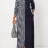 Navy Pocket Striped H Shape Maxi Dress -Modlily Shop 312115 P 16634096561740