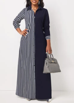 Navy Pocket Striped H Shape Maxi Dress -Modlily Shop 312115 P 16634096564364