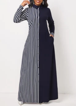 Navy Pocket Striped H Shape Maxi Dress -Modlily Shop 312115 P 16634096569403