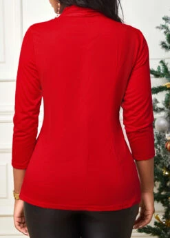 Red Twist Front 3/4 Sleeve T Shirt -Modlily Shop 312146 P 16669342222154