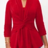 Red Twist Front 3/4 Sleeve T Shirt -Modlily Shop 312146 P 16669342225450