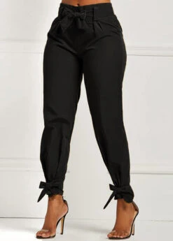 Black Belted Elastic Mid Waisted Pants