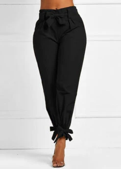 Black Belted Elastic Mid Waisted Pants -Modlily Shop 312277 P 1664174769407