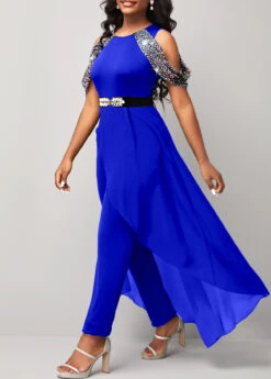 Sapphire Blue Hot Stamping Cold Shoulder Jumpsuit -Modlily Shop 312362 P 1661825606330