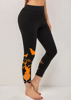 Orange Halloween Print High Waisted Legging -Modlily Shop 312497 P 1661503275647