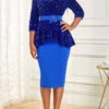 Sapphire Blue Sequin 3/4 Sleeve Bodycon Dress