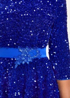 Sapphire Blue Sequin 3/4 Sleeve Bodycon Dress -Modlily Shop 312527 P 16642750849695