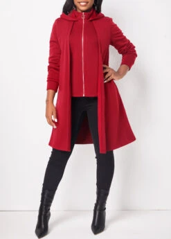 Deep Red Zipper Long Sleeve Hoodie 12 Deep Red Zipper Long Sleeve Hoodie -Modlily Shop 312536 P 16642737772043