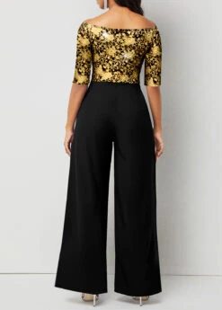 Golden Hot Stamping Floral Print Jumpsuit -Modlily Shop 313283 P 1694055797046
