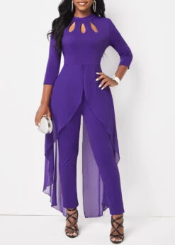 Purple Cage Neck Stand Collar Jumpsuit -Modlily Shop 314269 P 16644582042664
