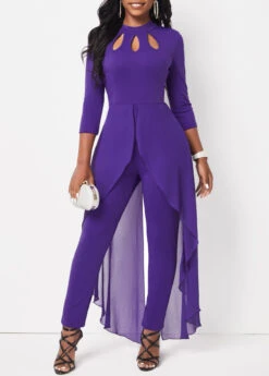 Purple Cage Neck Stand Collar Jumpsuit
