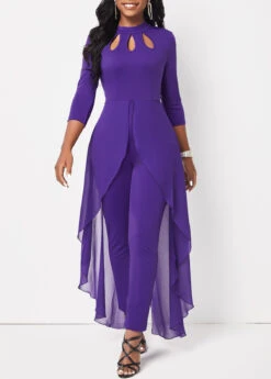 Purple Cage Neck Stand Collar Jumpsuit -Modlily Shop 314269 P 16644582043353