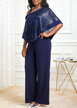 Navy Sequin Cold Shoulder Asymmetric Hem Jumpsuit 10 Navy Sequin Cold Shoulder Asymmetric Hem Jumpsuit -Modlily Shop 314272 P 16669316391552