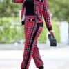 Red Plaid Long Sleeve Zipper Sweatsuit Set -Modlily Shop 314409 P 16651935870560